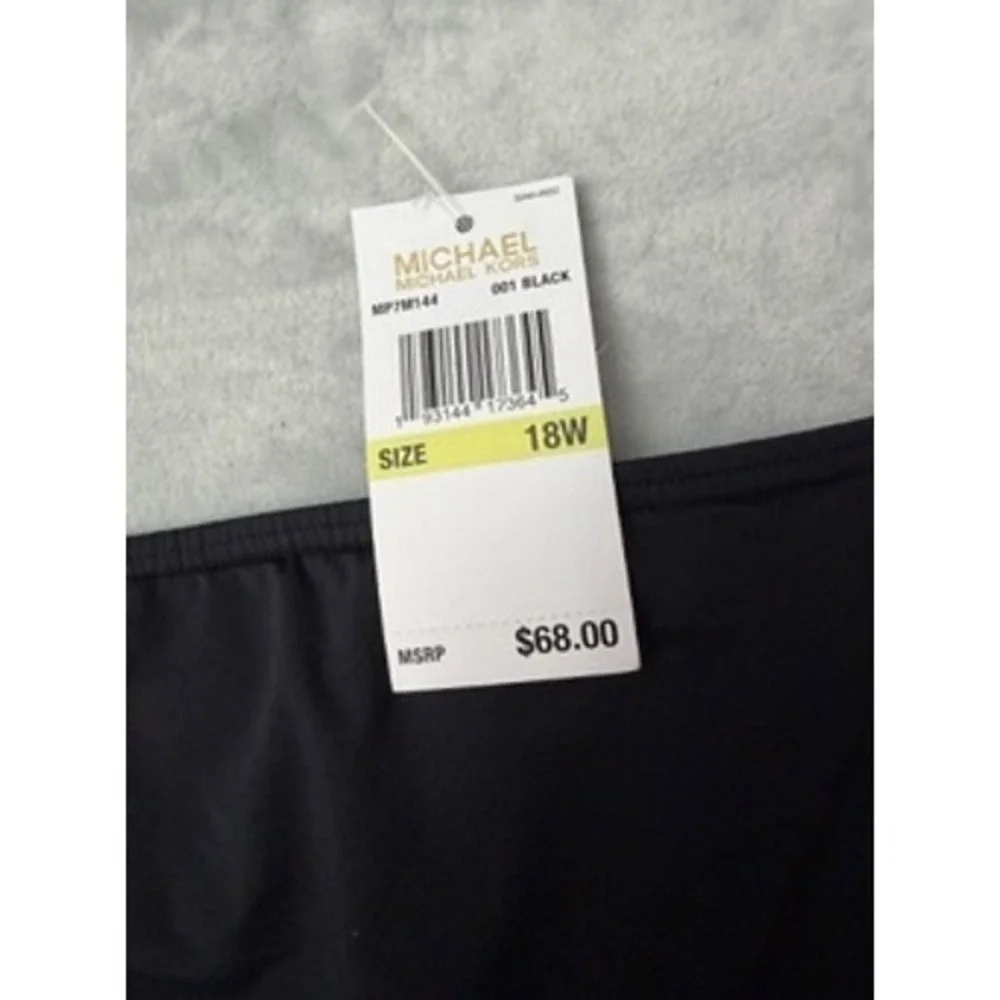 NWT Michael Kors Bikini Bottoms Womens Black High Waist Side Tie Ruched 18W $68